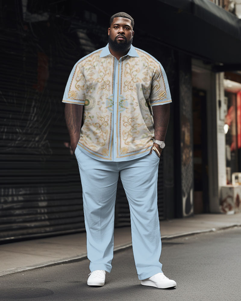 Big & Tall Geometric T-Shirt Shorts Set for big men view 1