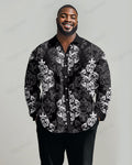 Big & Tall Black Graphic Vintage Shirt Pants Set for big men view 1