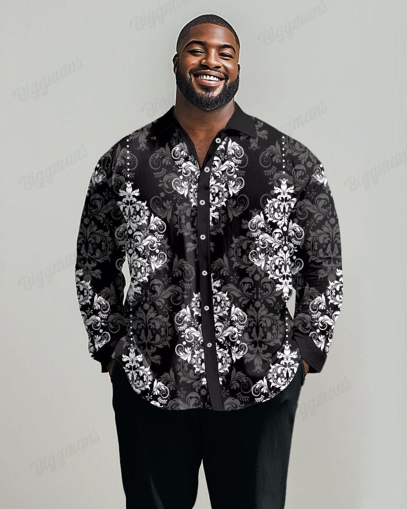 Big & Tall Black Graphic Vintage Shirt Pants Set for big men view 1