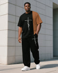 Big & Tall Colorblock Striped T-Shirt Pants Set for big men view 1