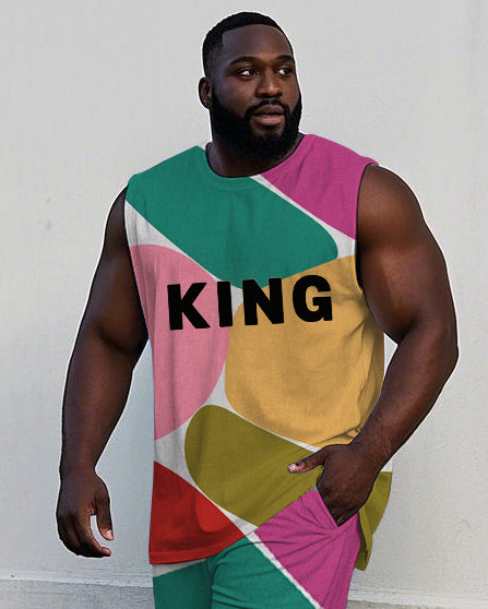 Big & Tall Colorblock Graphic Vest Pants Set for big men view 2