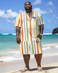 Big & Tall Hawaiian Striped T-Shirt Shorts Set for big men view 2