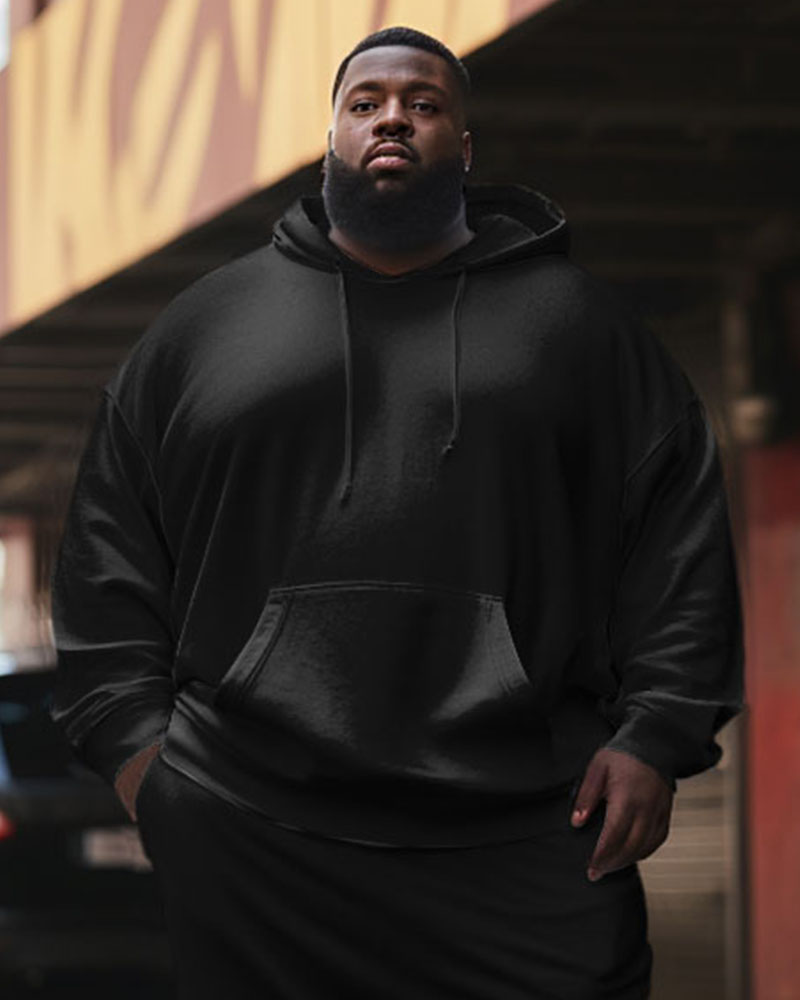 Big & Tall Solid Color Hoodie Sweatpants Set for big men view 4