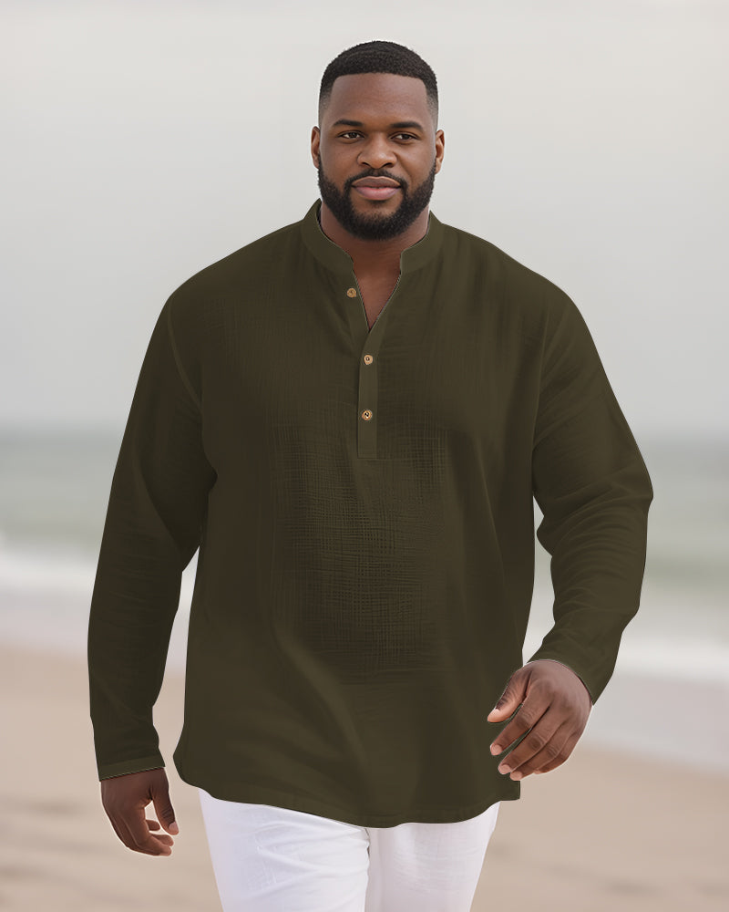 Big & Tall Solid Color Patchwork Long Sleeve Shirt for big men view 8