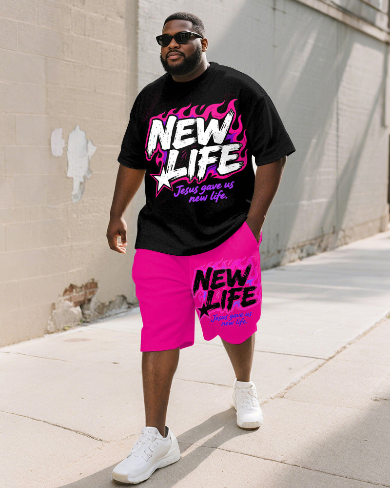Big & Tall Pink Graphic T-Shirt Shorts Set for big men view 1