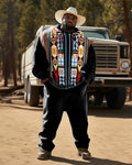 Big & Tall Black Western Hoodie Sweatpants Set for big men view 1