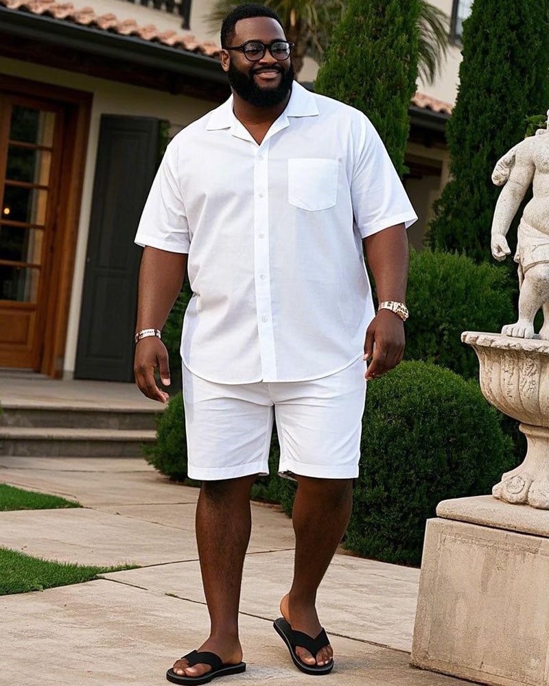 Big & Tall White Hawaiian T-Shirt Shorts Set for big men view 1