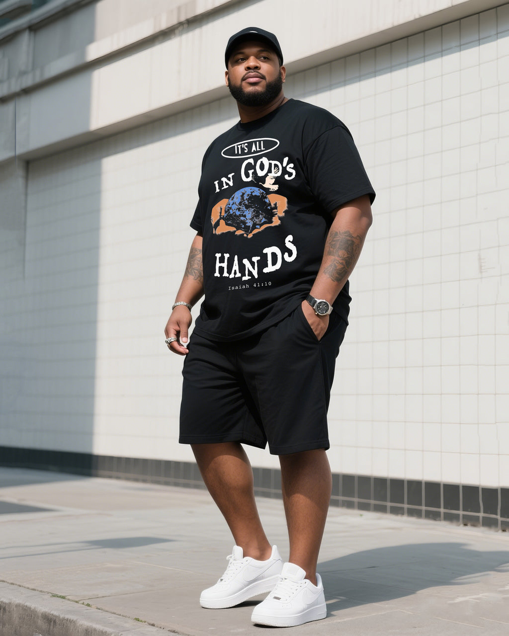 Big & Tall Graphic T-Shirt Shorts Set for big men view 2
