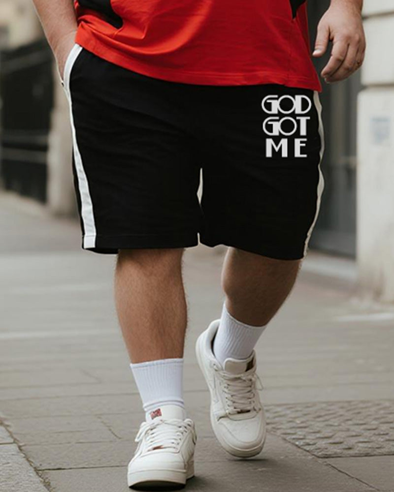 Big & Tall Black Red Colorblock T-Shirt Shorts Set for big men view 3