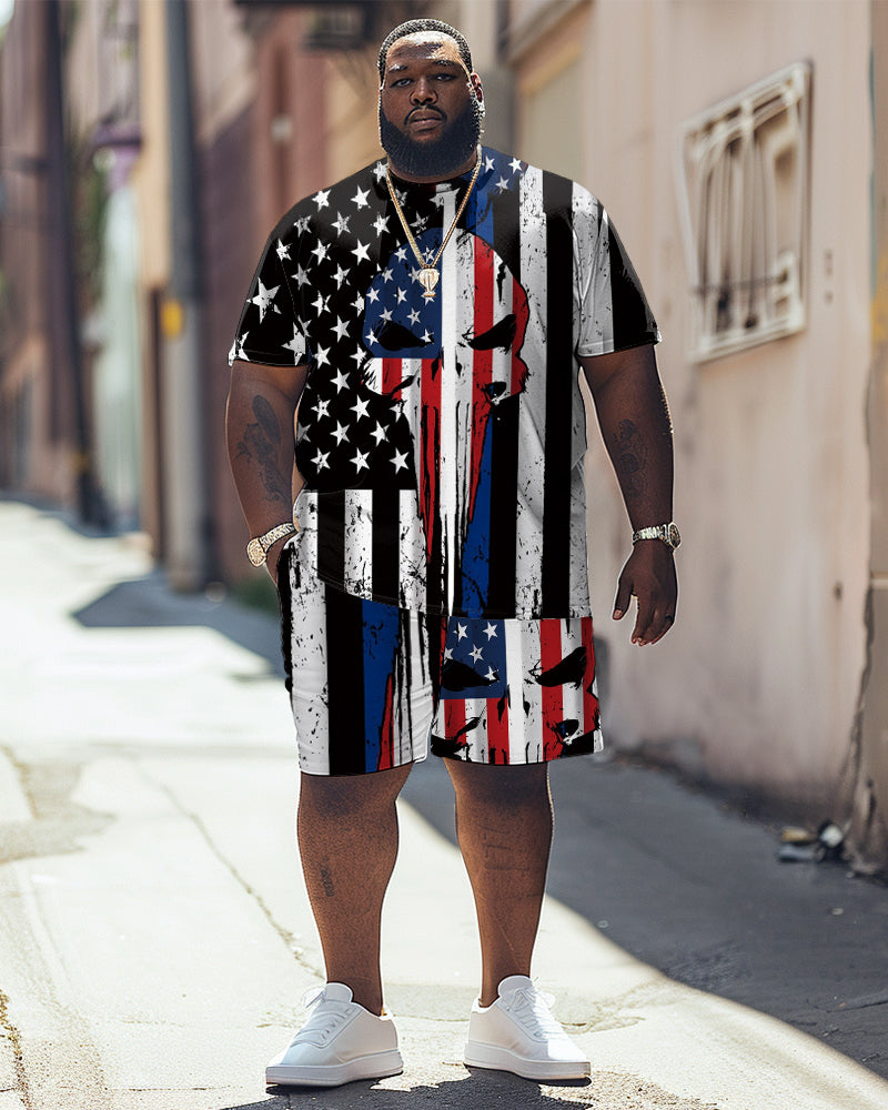 Big & Tall Graphic Skull T-Shirt Shorts Set for big men view 1
