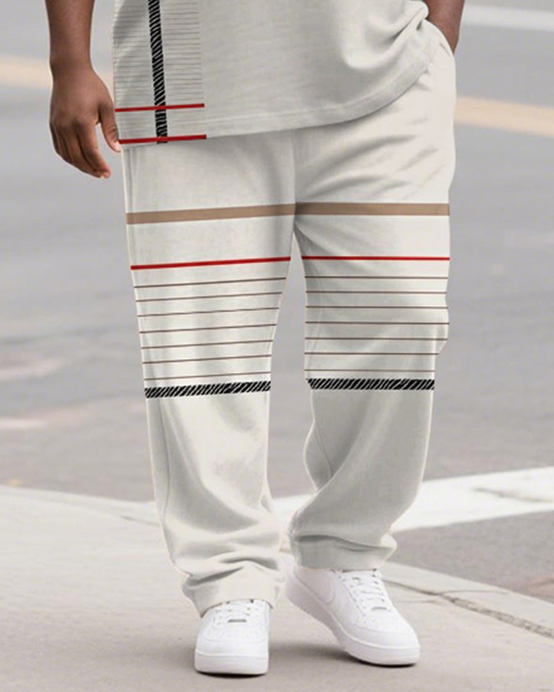 Big & Tall White Khaki Colorblock T-Shirt Pants Set for big men view 3