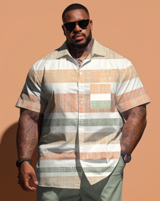 Big & Tall Striped Patchwork T-Shirt Shorts Set for big men view 2