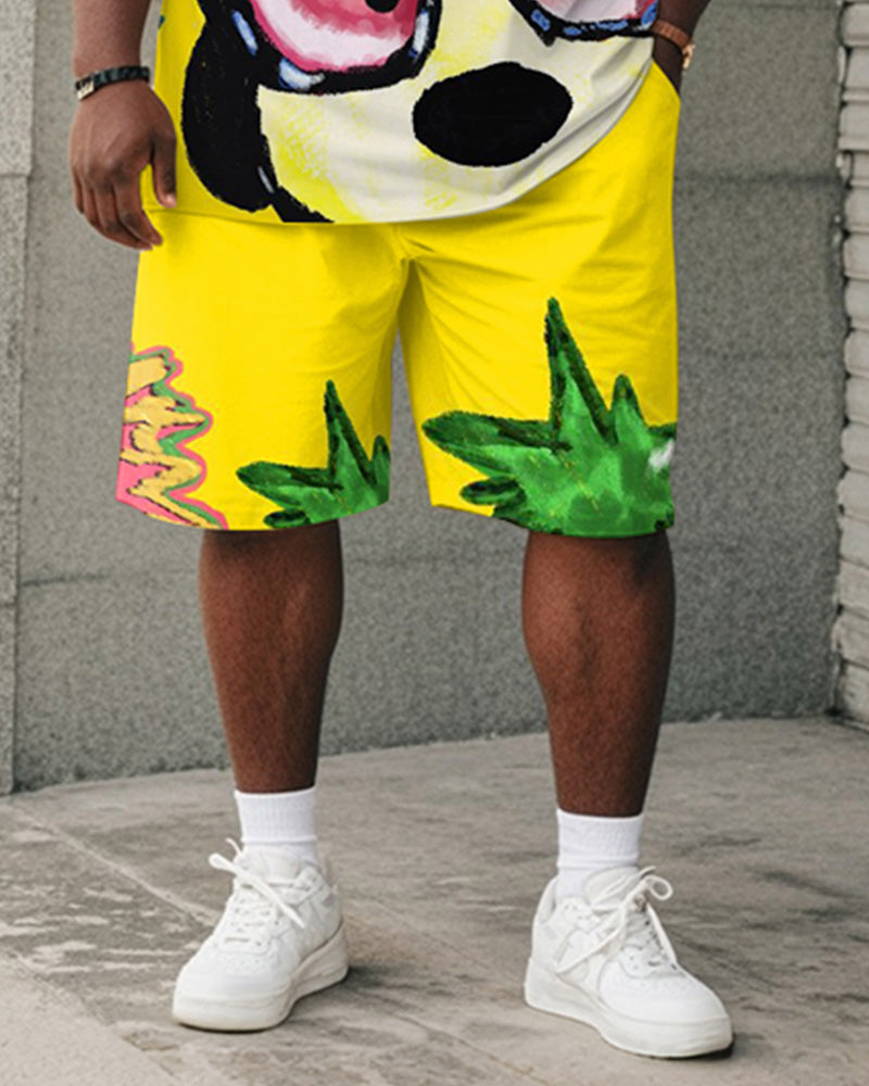Big & Tall Yellow Graphic Graffiti T-Shirt Shorts Set for big men view 3