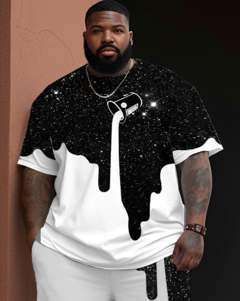 Big & Tall Colorblock Graffiti T-Shirt Shorts Set for big men view 2
