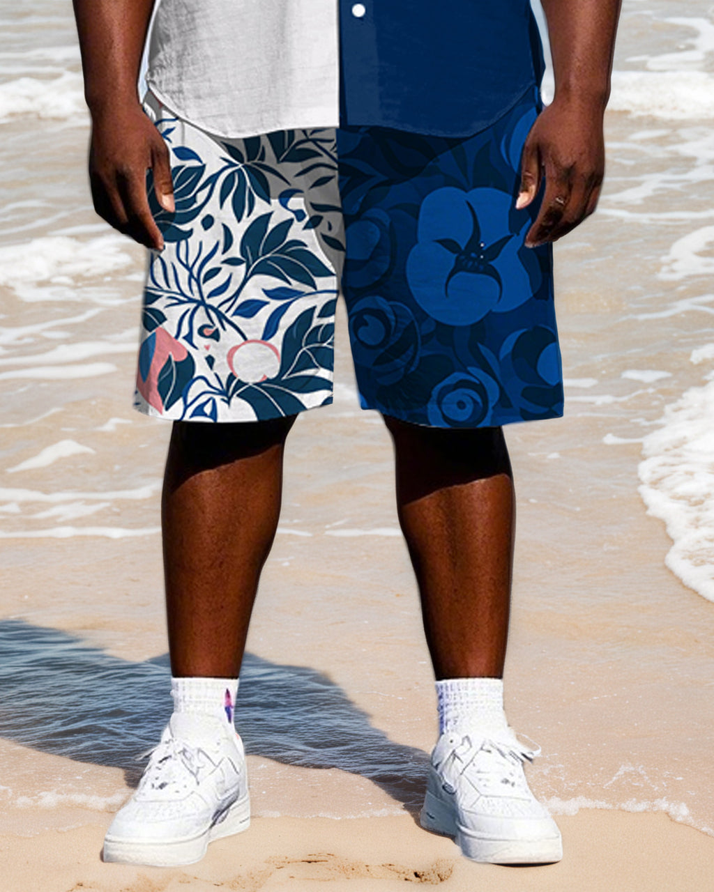 Big & Tall Colorblock Geometric T-Shirt Shorts Set for big men view 3
