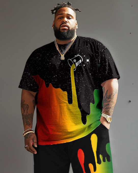 Big & Tall Reggae T-Shirt Shorts Set for big men view 2