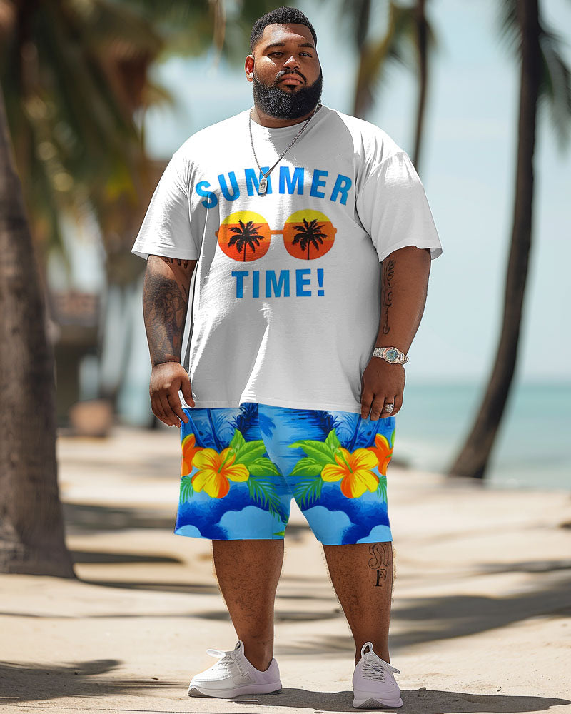 Big & Tall Hawaiian Graphic Floral T-Shirt Shorts Set for big men view 2