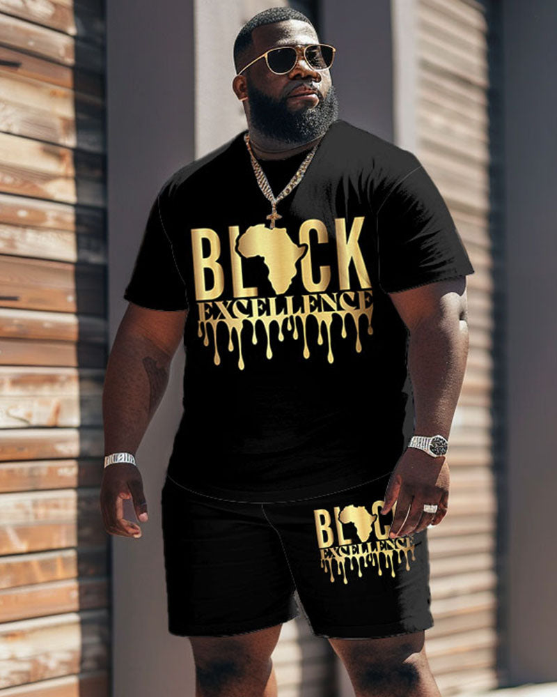 Big & Tall Black Juneteenth T-Shirt Shorts Set for big men view 1