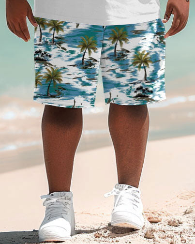 Big & Tall Hawaiian Graphic T-Shirt Shorts Set for big men view 4