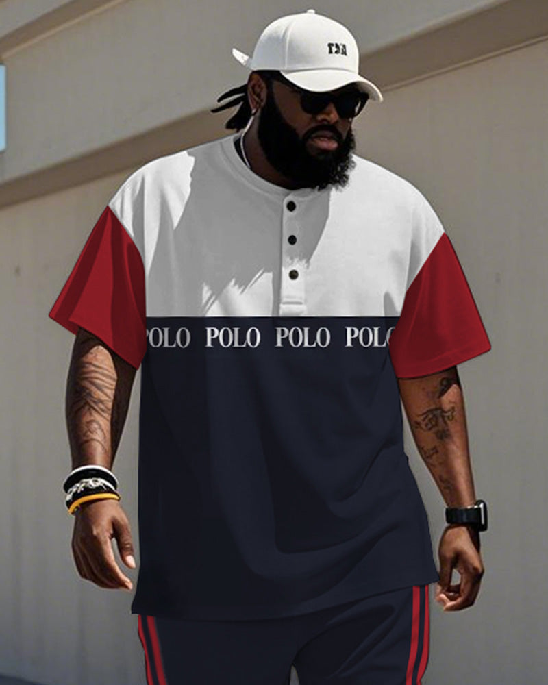 Big & Tall Blue Red Graphic T-Shirt Pants Set for big men view 2