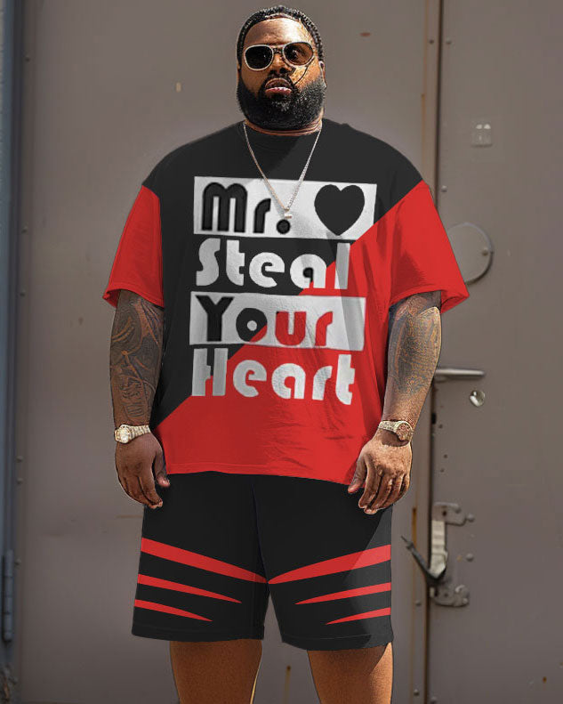 Big & Tall Colorblock Graphic T-Shirt Shorts Set for big men view 1