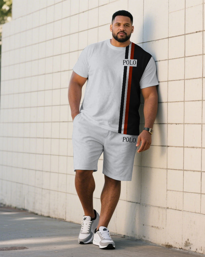 Big & Tall Black Red Colorblock T-Shirt Shorts Set for big men view 1