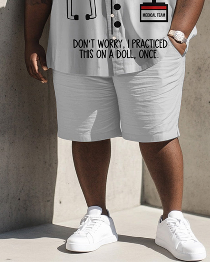 Big & Tall White Streetwear T-Shirt Shorts Set for big men view 3