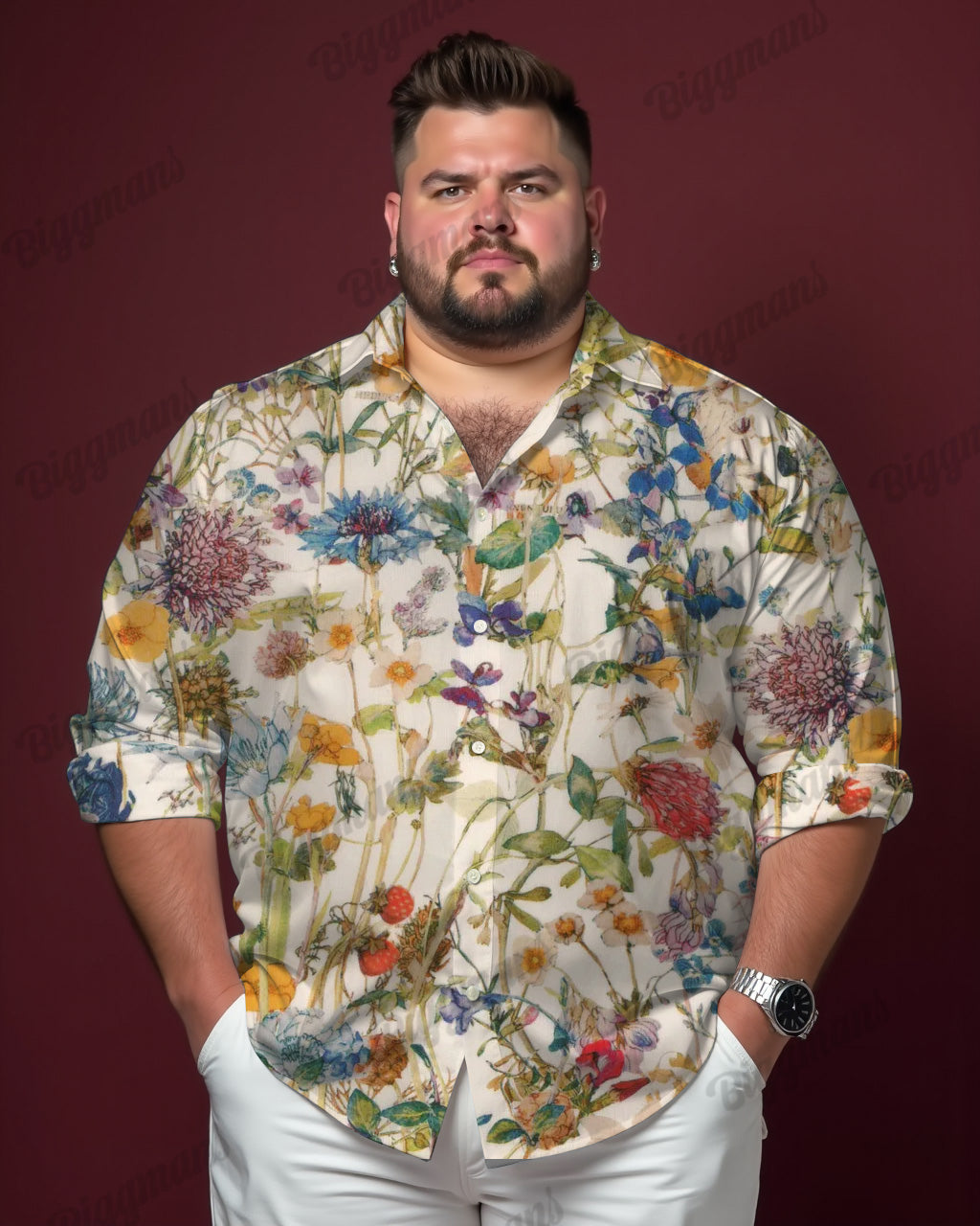 Big & Tall Geometric Long Sleeve Shirt for big men view 1