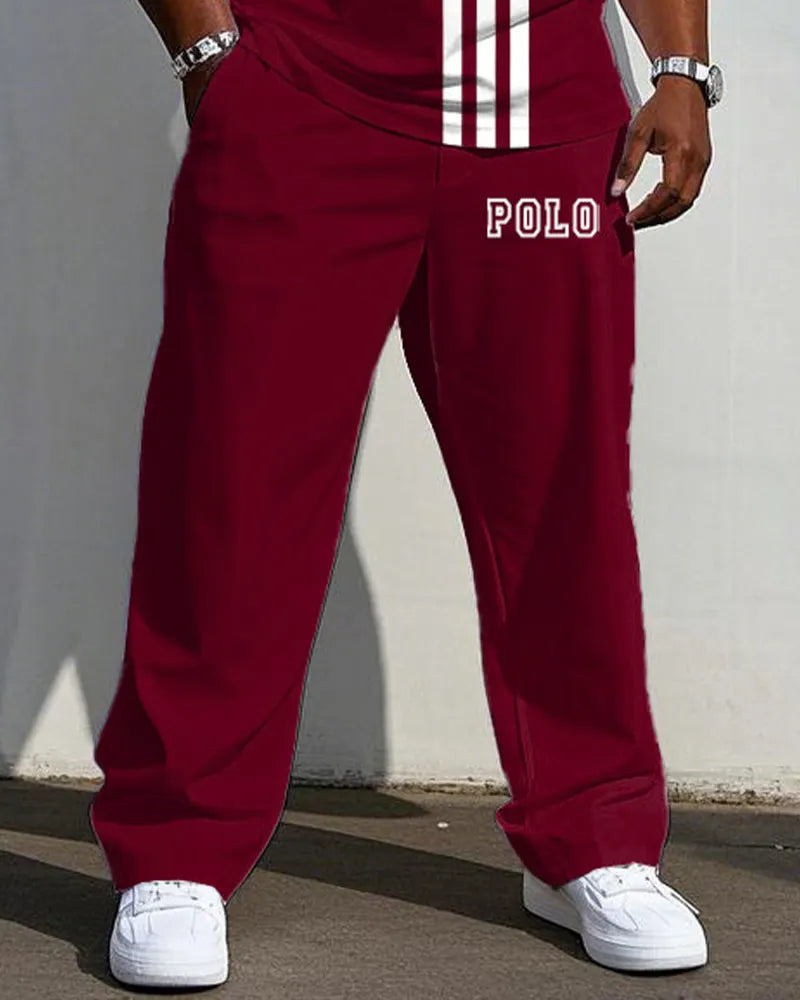 Big & Tall Red Streetwear T-Shirt Pants Set for big men view 3