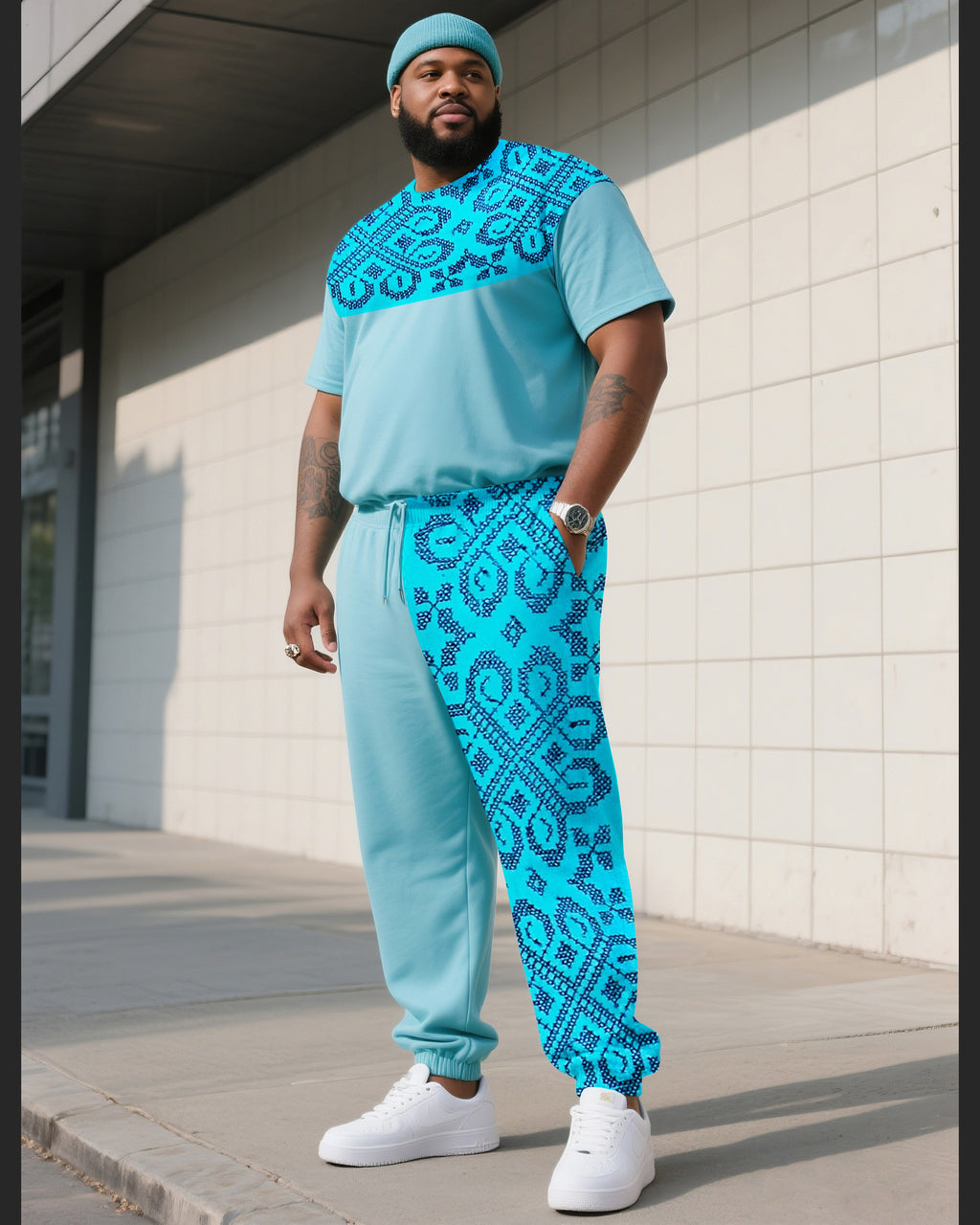 Big & Tall Patchwork Two-piece Set for big men view 1