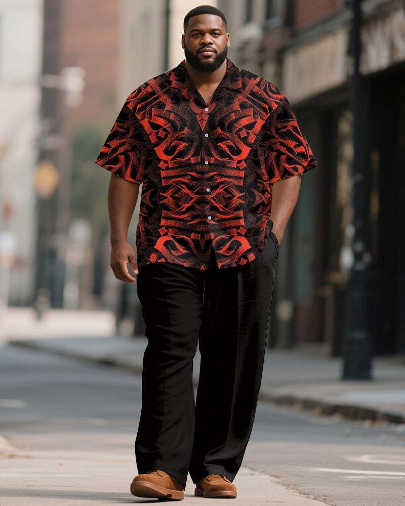 Big & Tall Black Red Gradient T-Shirt Pants Set for big men view 1