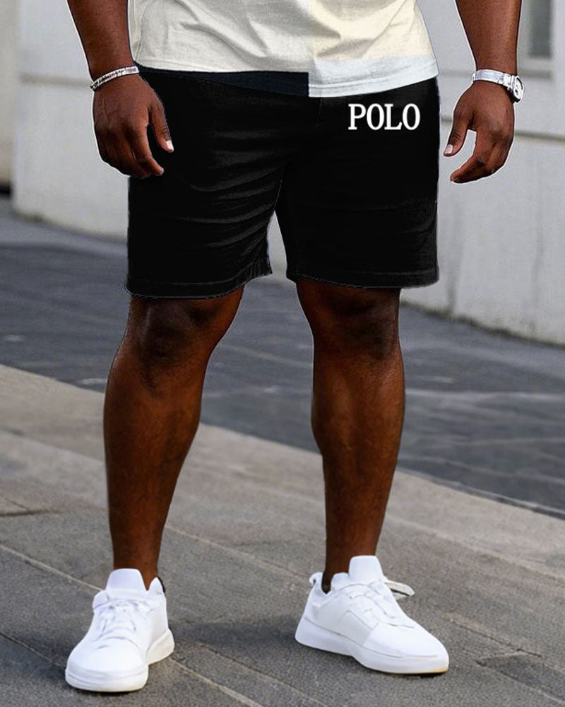 Big & Tall Black Colorblock T-Shirt Shorts Set for big men view 3