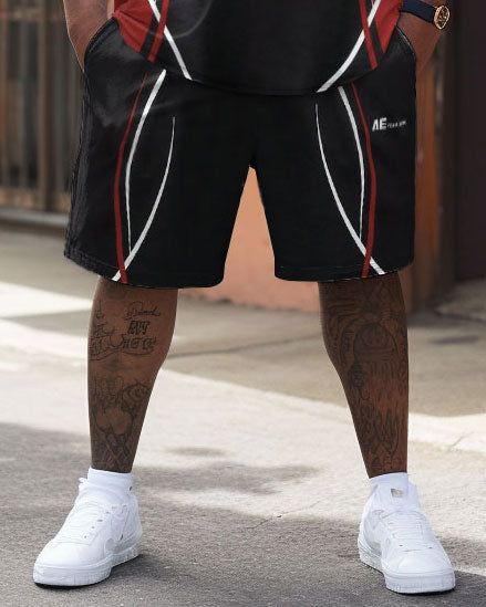Big & Tall Striped Streetwear T-Shirt Shorts Set for big men view 4