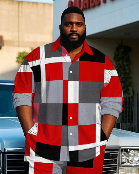 Big & Tall Plaid T-Shirt Pants Set for big men view 2
