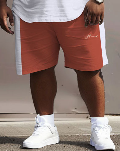 Big & Tall White Red Colorblock Two-piece Set for big men view 4