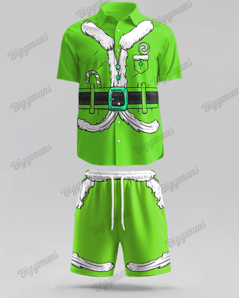Big & Tall Green Streetwear T-Shirt Shorts Set for big men view 6
