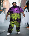Big & Tall Purple Green Graphic T-Shirt Pants Set for big men view 1