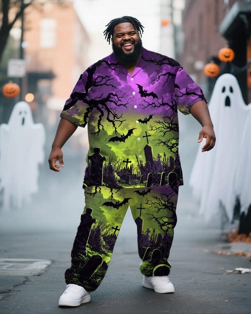 Big & Tall Purple Green Graphic T-Shirt Pants Set for big men view 1