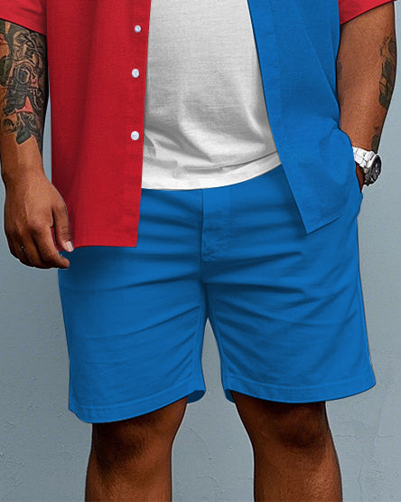 Big & Tall Red Colorblock Graphic T-Shirt Shorts Set for big men view 3