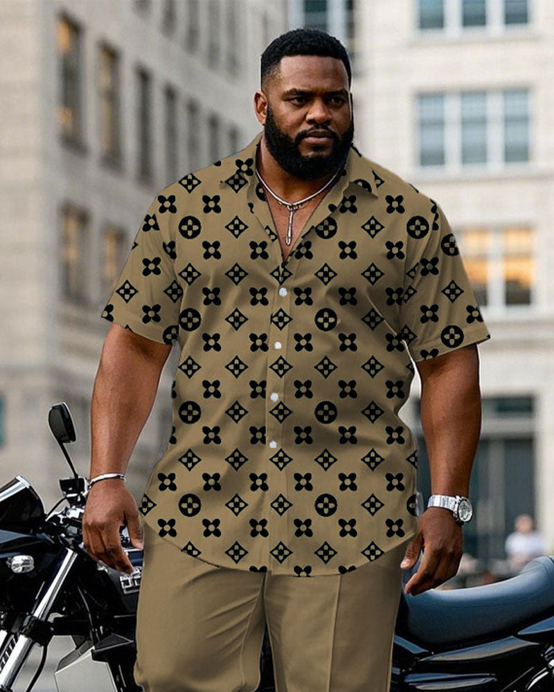 Big & Tall Khaki Business Casual T-Shirt Pants Set for big men view 2
