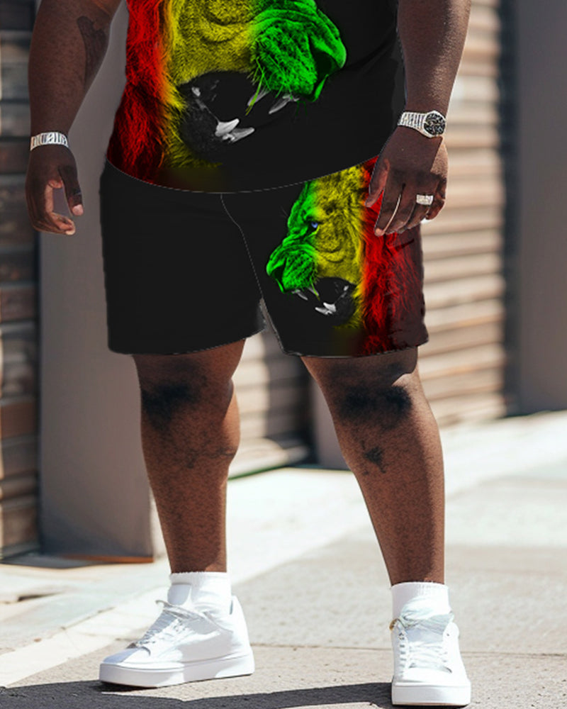 Big & Tall Red Green Streetwear T-Shirt Shorts Set for big men view 3
