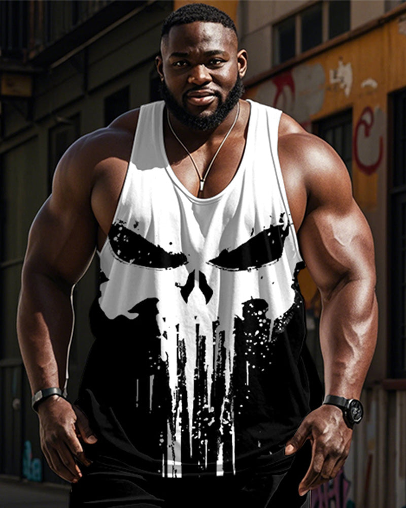 Big & Tall Black White Graphic Vest Pants Set for big men view 2