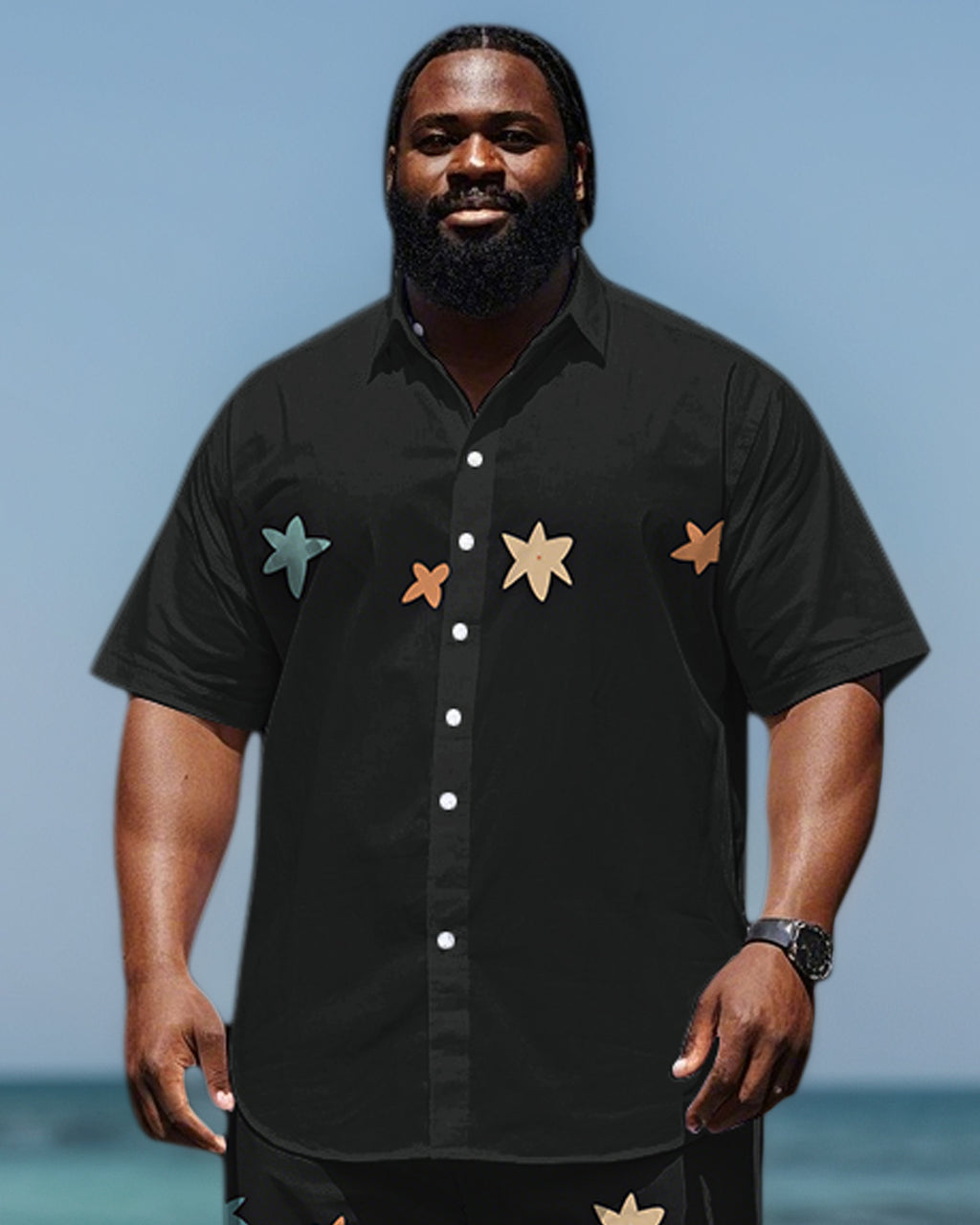 Big & Tall Colorblock Streetwear T-Shirt Shorts Set for big men view 2