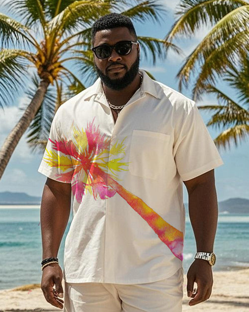 Big & Tall Hawaiian Graphic T-Shirt Shorts Set for big men view 2