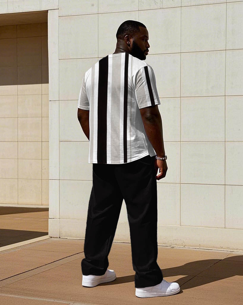 Big & Tall Striped Graphic T-Shirt Pants Set for big men view 4