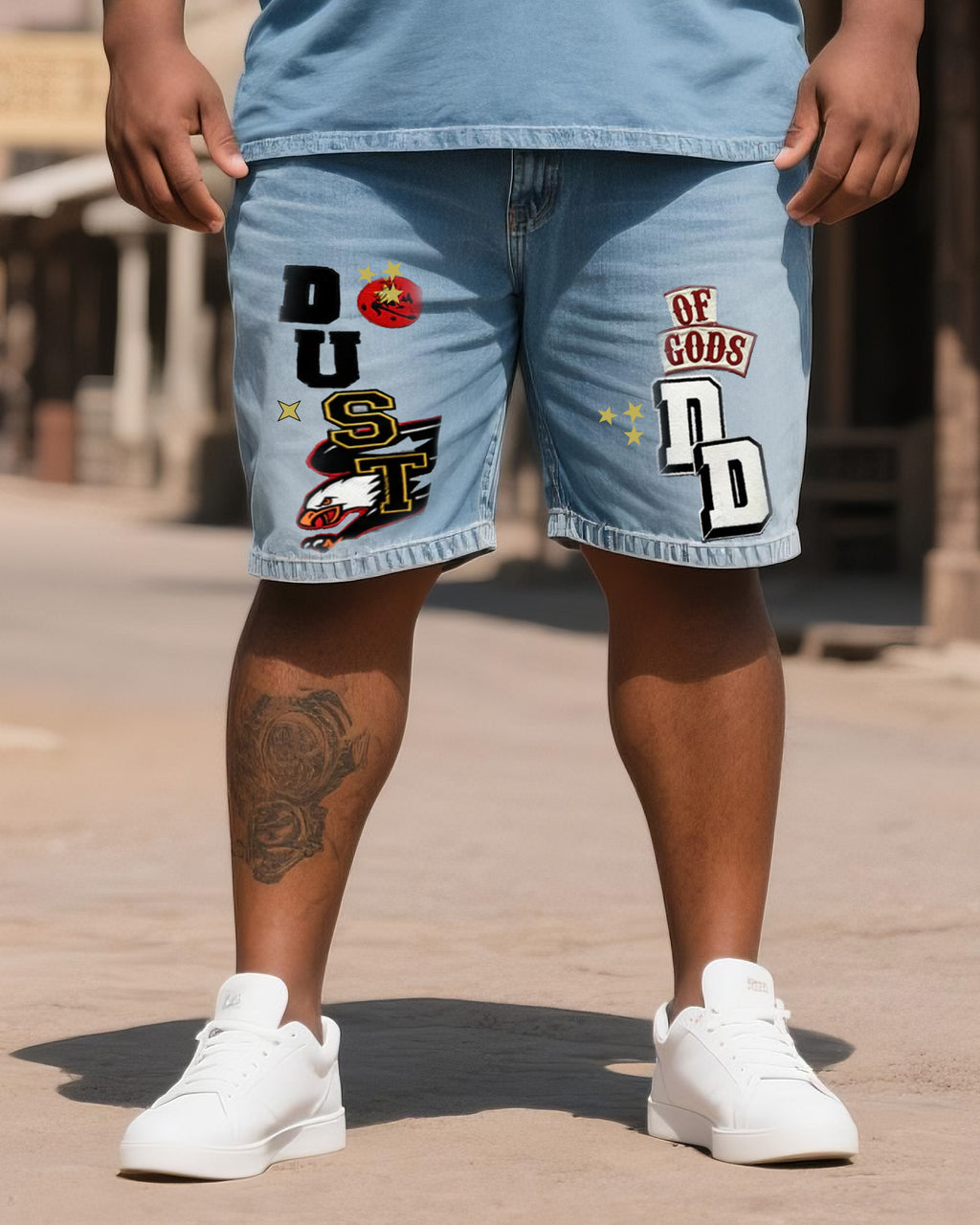 Big & Tall Denim Graphic T-Shirt Shorts Set for big men view 3