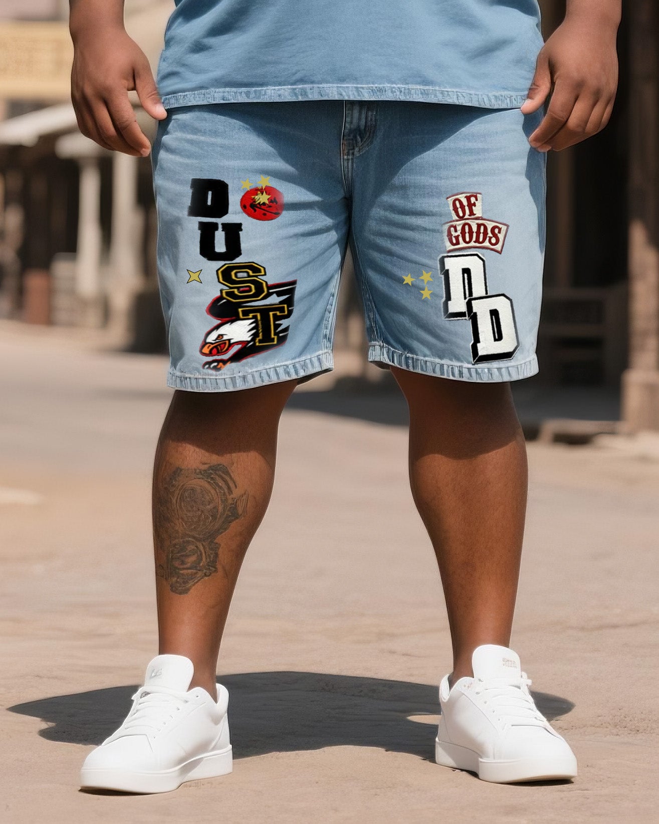 Big & Tall Denim Graphic T-Shirt Shorts Set for big men view 3