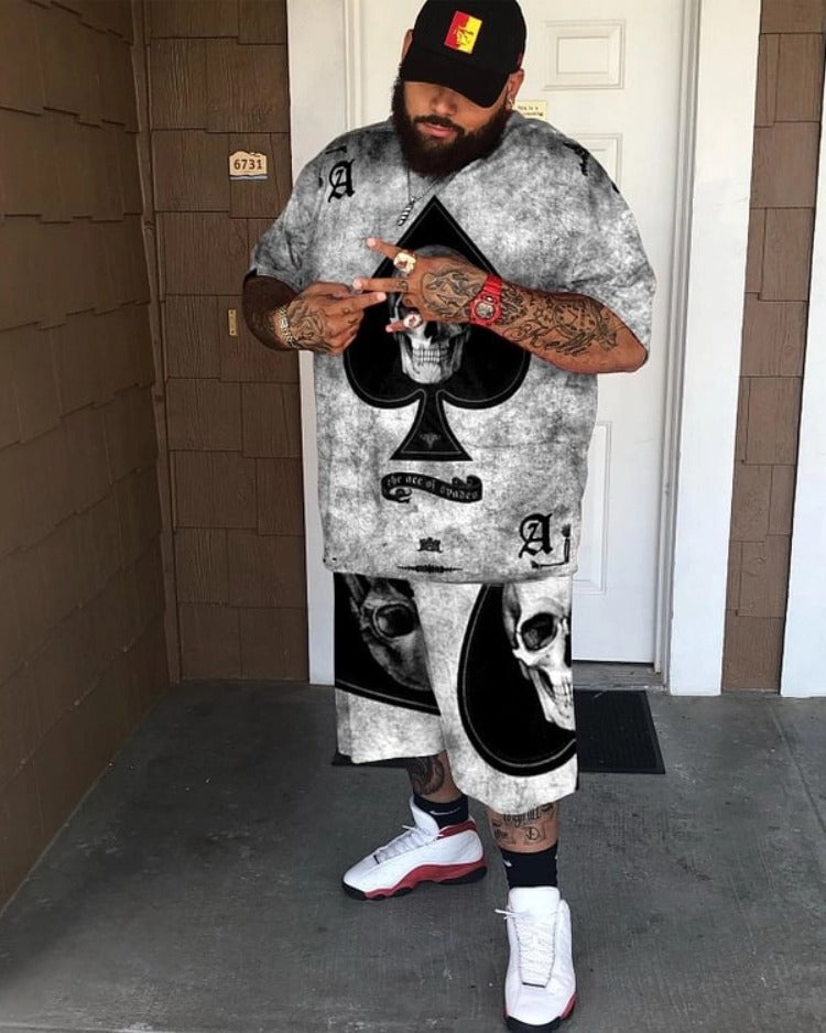 Big & Tall Black Skull T-Shirt Shorts Set for big men view 1