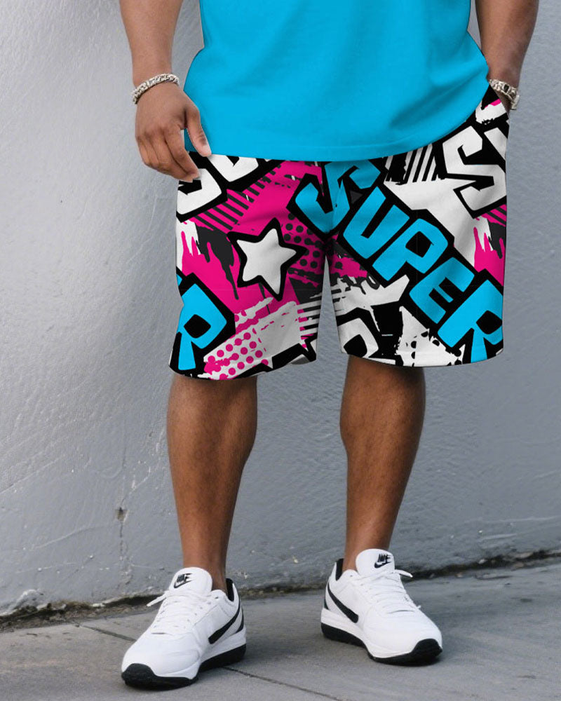 Big & Tall Blue Solid Color T-Shirt Pants Set for big men view 3