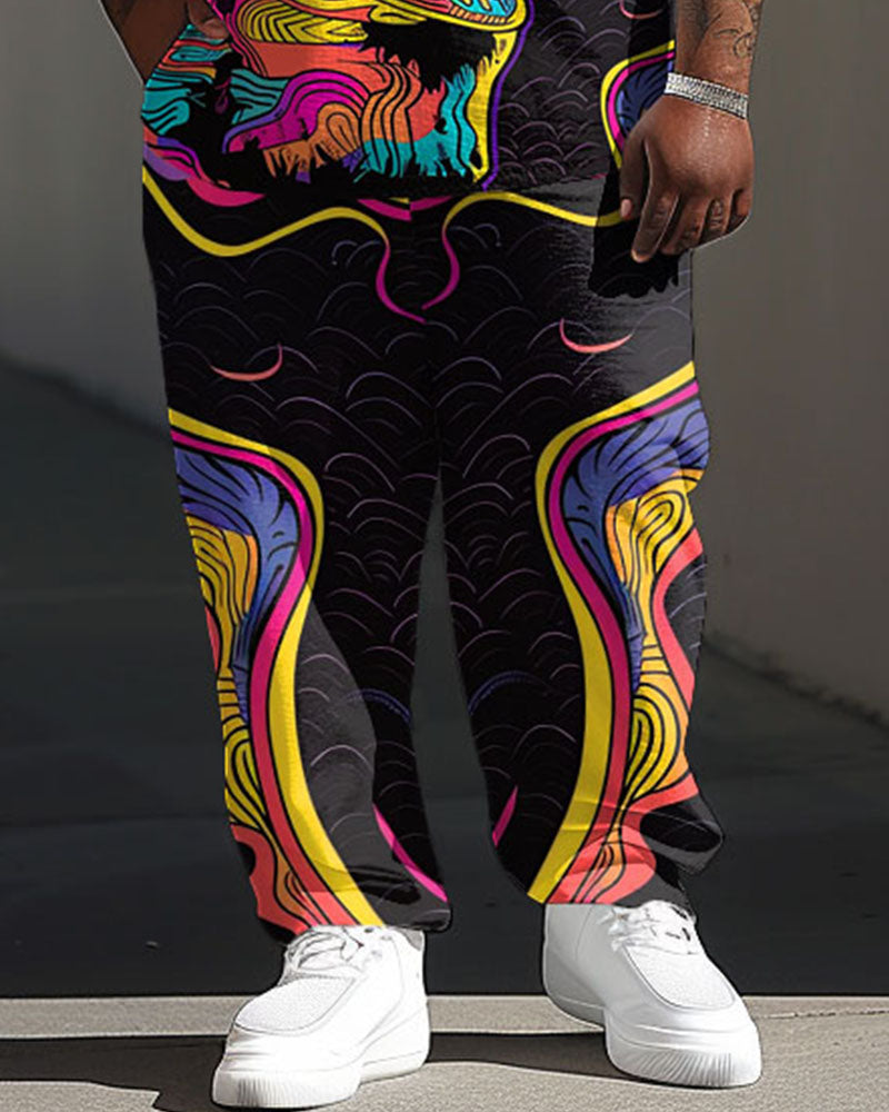 Big & Tall Geometric Graphic T-Shirt Pants Set for big men view 3